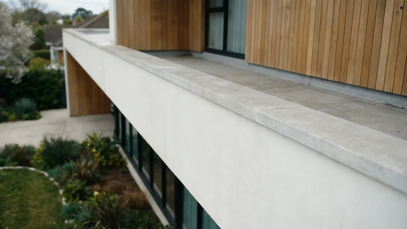 The same building facade bright and clean after professional facade cleaning
